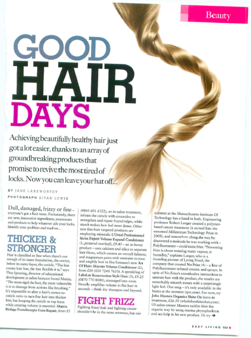 Easy living magazine on ZOltans keratin and hair treatments